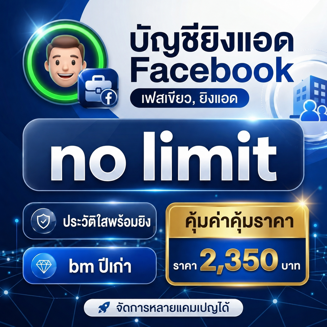 แพ็คเกจบัญชียิงแอด Facebook No Limit